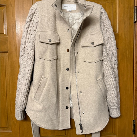 Veronica Beard Jackets & Blazers - Veronica Beard Beige Utility Jacket with Knit Sleeves